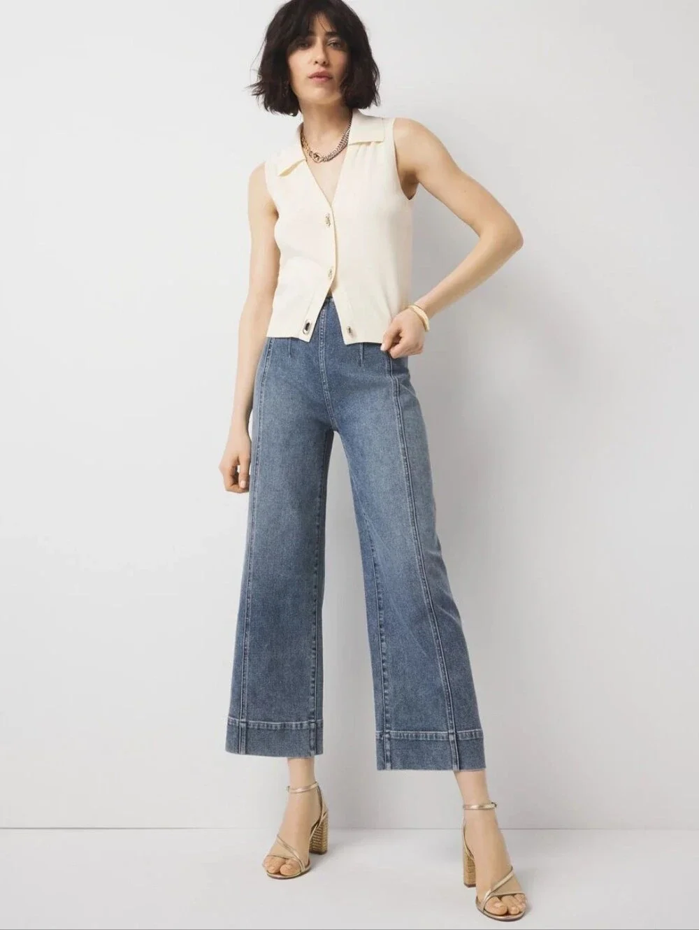High-Rise Wide-Leg Cropped Jeans - Blue